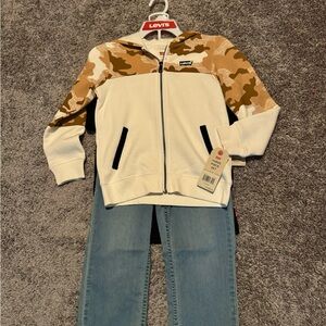 Levi's Cream and Tan Bomber Jacket Casual Style